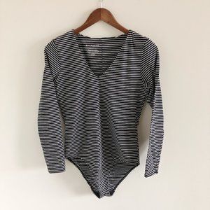 Everlane Stripe Bodysuit Shirt Top Large Black White Supima Cotton Blend